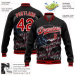 Custom Eagle 3D Pattern Bomber Jacket with American Flag - Personalized Black Red-White Varsity Letterman with Name and Number