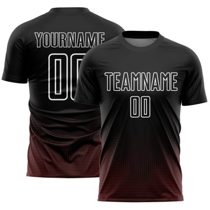 Custom Name Number Sublimation Soccer Jersey - Personalized Black Red White Geometric Lines Team Uniform Personalized Black