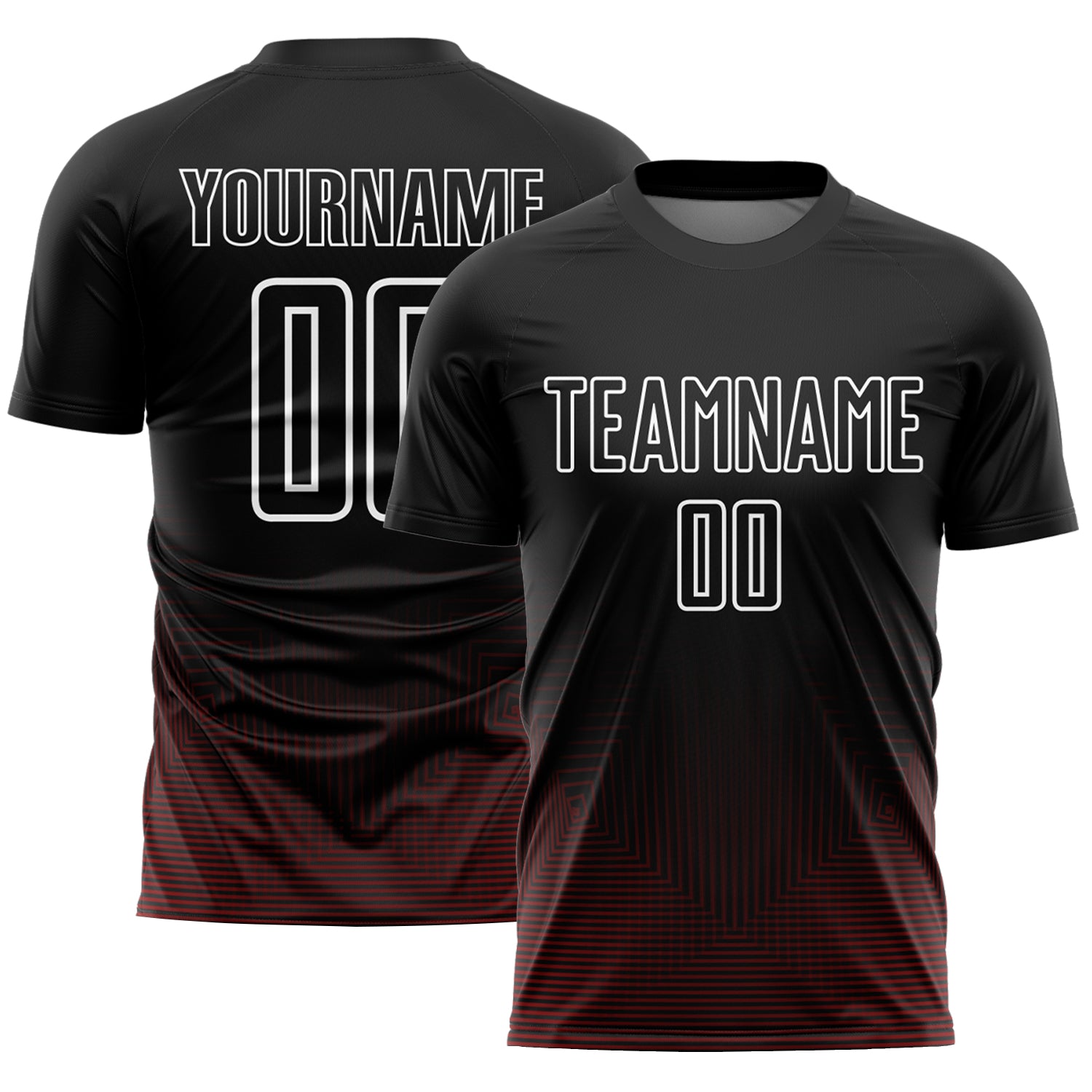 Custom Name Number Sublimation Soccer Jersey - Personalized Black Red White Geometric Lines Team Uniform Personalized Black