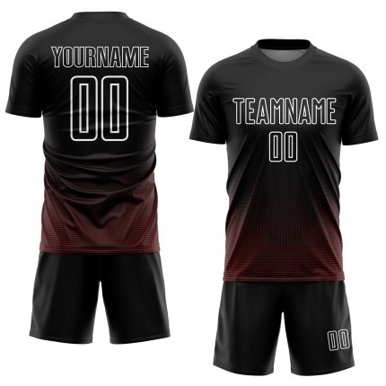 Custom Name Number Sublimation Soccer Jersey - Personalized Black Red White Geometric Lines Team Uniform Personalized Black