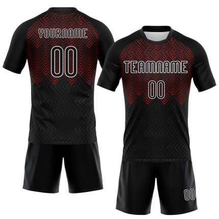 Custom Volleyball Jersey with Personalized Name & Number, Black Red-White Geometric Design, Team Uniform Personalized Black