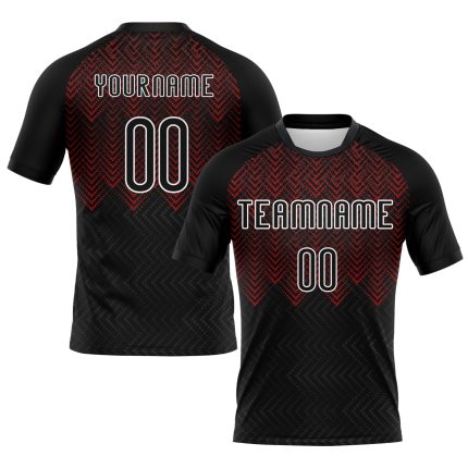 Custom Volleyball Jersey with Personalized Name & Number, Black Red-White Geometric Design, Team Uniform Personalized Black