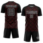 Custom Geometric Shapes Soccer Jersey - Black Red and White Sublimation Uniform Personalized Black Red-White Geometric Shapes