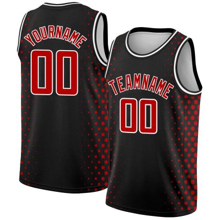 Custom Authenticated City Edition Basketball Jersey - Personalized Black Red-White Halftone with Name and Number Personalized