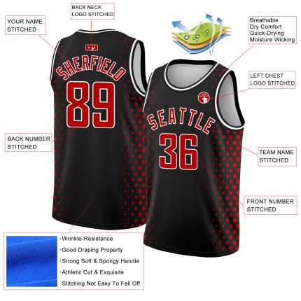 Custom Authenticated City Edition Basketball Jersey - Personalized Black Red-White Halftone with Name and Number Personalized