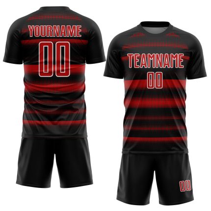 Personalized Soccer Uniform Jersey with Black Red-White Halftone Dots Design Personalized Black Red-White Halftone Dots Sublimation