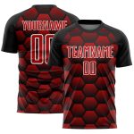 Custom Black Red-White Hexagon Soccer Jersey Sublimation Uniform for Teams Personalized Black Red-White Hexagons Sublimation