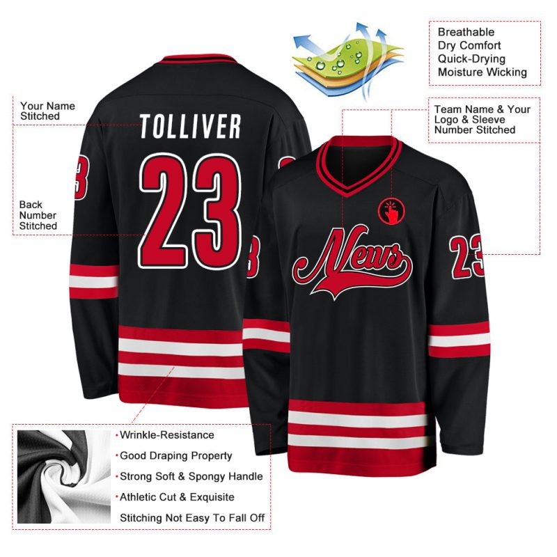 Personalized Black Red White Hockey Jersey - Custom Team Sports Apparel Personalized Black Red-White Hockey Jersey 2