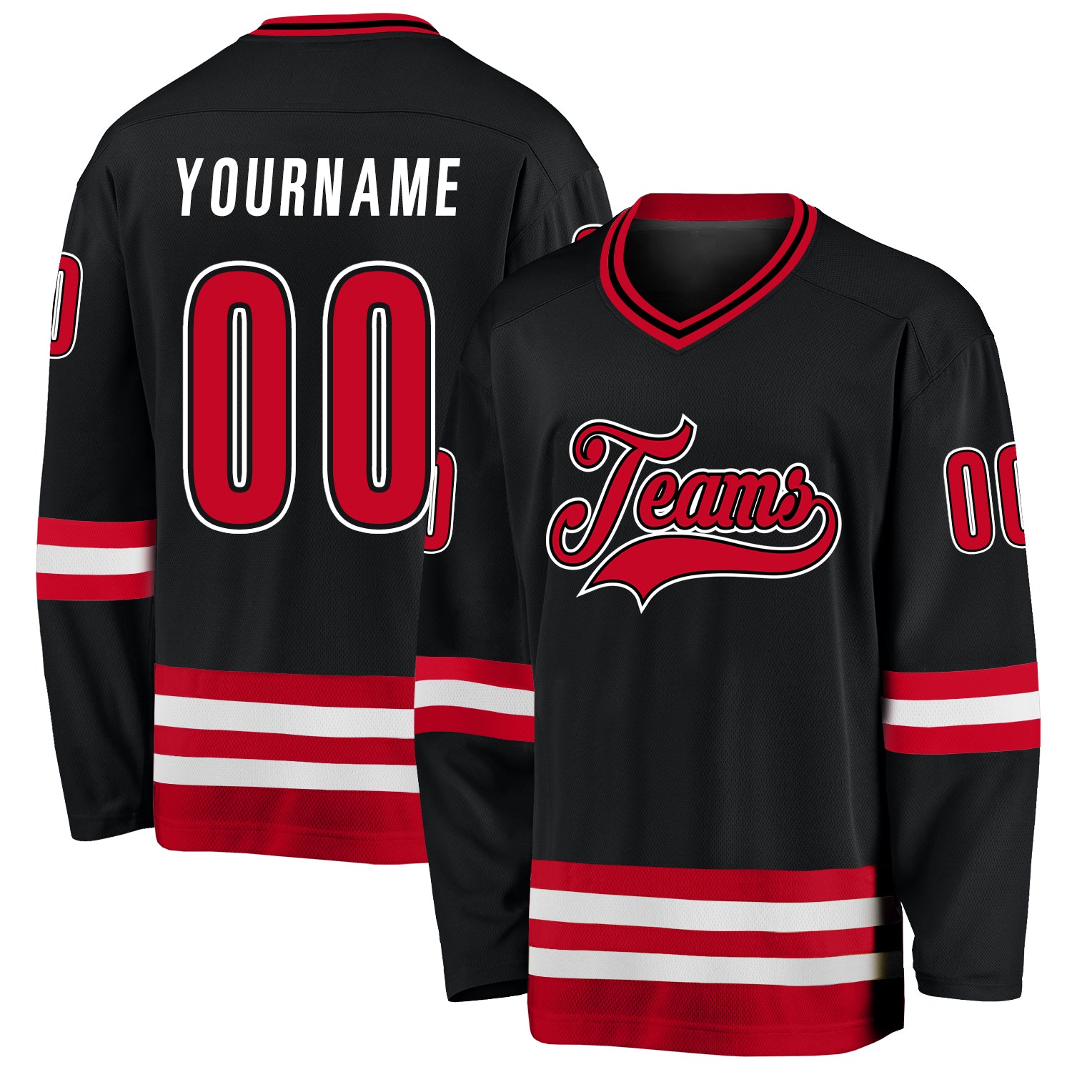 Personalized Black Red White Hockey Jersey - Custom Team Sports Apparel Personalized Black Red-White Hockey Jersey 2