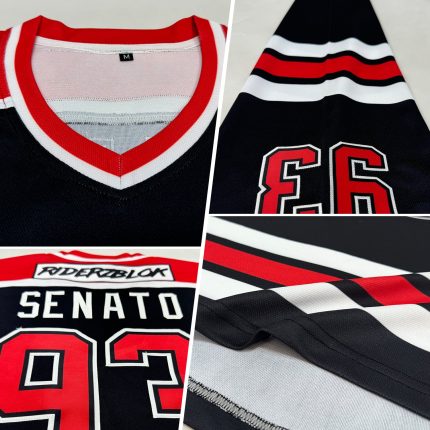 Personalized Red Black Hockey Jersey for Men Women Kids - Customizable Team Apparel Personalized Black Red-White Hockey Jersey