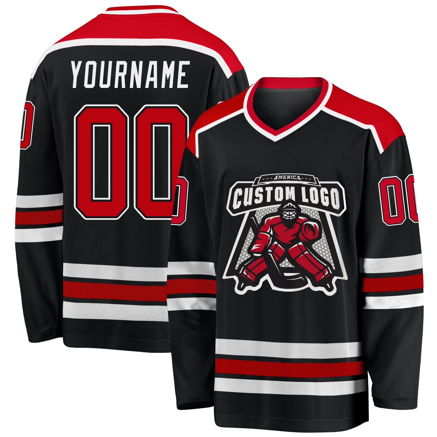 Personalized Red Black Hockey Jersey for Men Women Kids - Customizable Team Apparel Personalized Black Red-White Hockey Jersey
