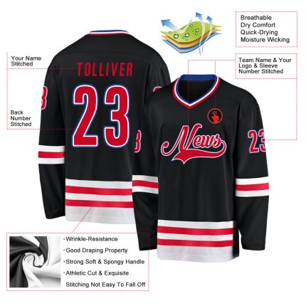Personalized Black Red White Hockey Jersey for Men Women Kids - Custom Team Apparel Personalized Black Red-White Hockey Jersey
