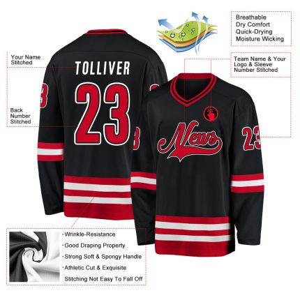 Custom Personalized Black Red and White Hockey Jersey for Fans Personalized Black Red-White Hockey Jersey