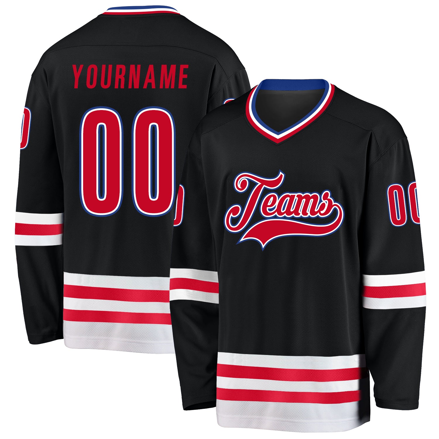 Custom Name Number Hockey Jersey Personalized Black Red-White Team Design Personalized Black Red-White Hockey Jersey Team