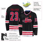 Custom Name Number Hockey Jersey Personalized Black Red-White Team Design Personalized Black Red-White Hockey Jersey Team