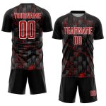 Personalized Black Red White Lightning Soccer Jersey Uniform - Custom Sport Apparel Personalized Black Red-White Lightning
