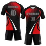 Custom Volleyball Jersey with Personalized Name and Number - Black Red White Lines and Dots Design Personalized Black Red-White