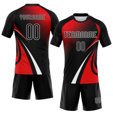 Custom Volleyball Jersey with Personalized Name and Number - Black Red White Lines and Dots Design Personalized Black Red-White