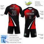 Custom Volleyball Jersey with Personalized Name and Number - Black Red White Lines and Dots Design Personalized Black Red-White