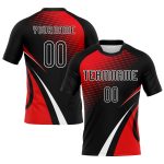 Custom Volleyball Jersey with Personalized Name and Number - Black Red White Lines and Dots Design Personalized Black Red-White