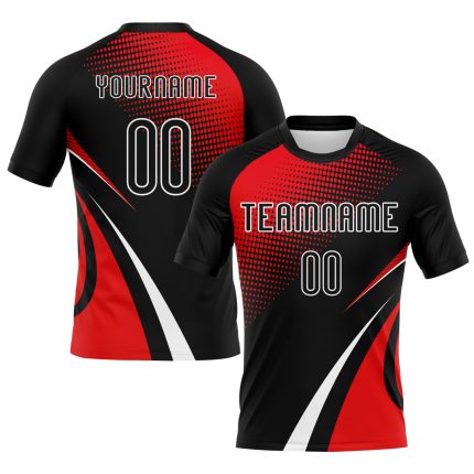 Custom Volleyball Jersey with Personalized Name and Number - Black Red White Lines and Dots Design Personalized Black Red-White