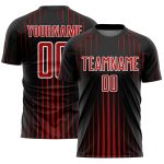 Custom Black Red White Lines Soccer Jersey Sublimation Uniform 2 Personalized Black Red-White Lines Sublimation Soccer Uniform