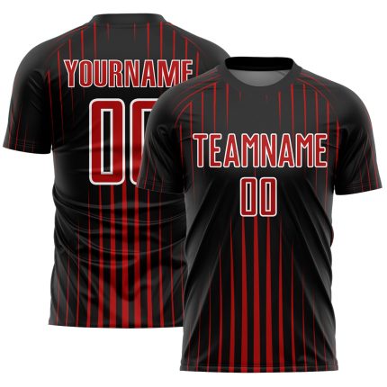 Custom Black Red White Lines Soccer Jersey Sublimation Uniform 2 Personalized Black Red-White Lines Sublimation Soccer Uniform