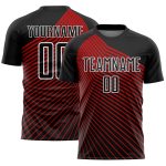Personalized Soccer Uniform Jersey - Black Red-White Lines, Custom Sublimation Design, Size 3 Personalized Black Red-White