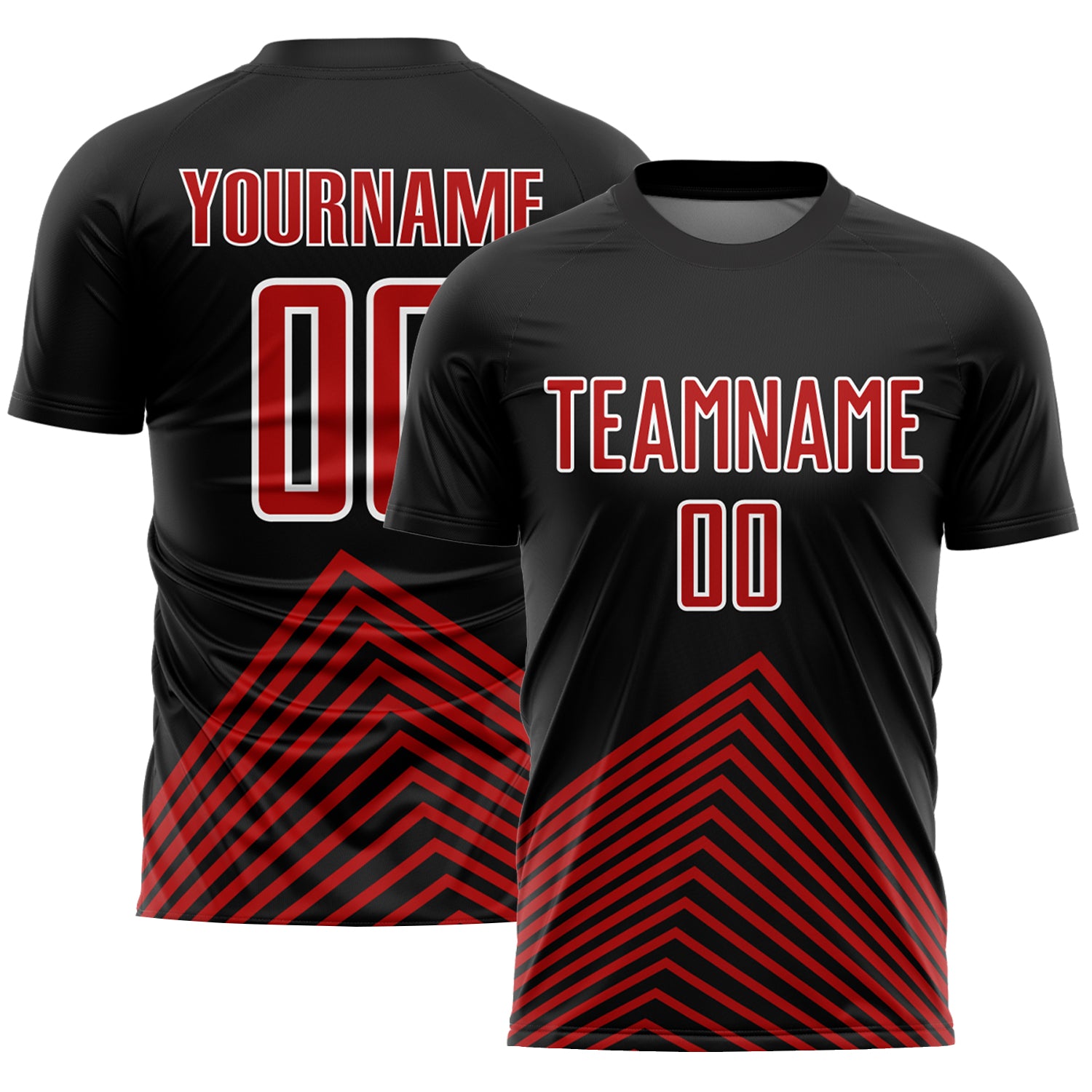 Personalized Soccer Uniform Jersey in Black Red-White Lines - Custom Design 4 Personalized Black Red-White Lines Sublimation