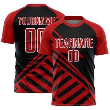 Personalized Soccer Uniform Jersey - Black Red White Lines Sublimation, Size 5 Personalized Black Red-White Lines Sublimation
