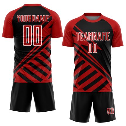 Personalized Soccer Uniform Jersey - Black Red White Lines Sublimation, Size 5 Personalized Black Red-White Lines Sublimation