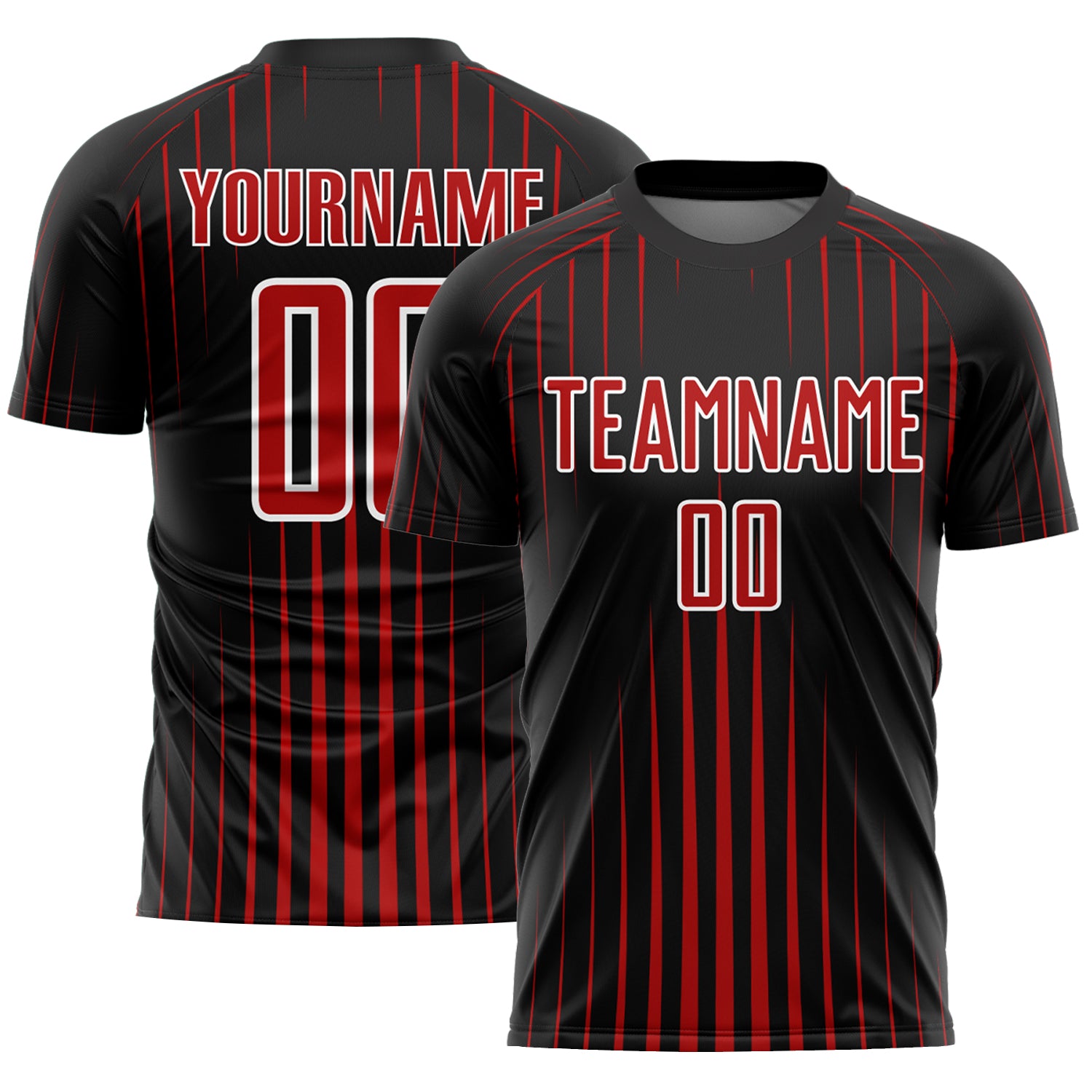 Personalized Soccer Jersey with Black Red-White Lines Sublimation Design Personalized Black Red-White Lines Sublimation Soccer