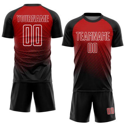 Personalized Soccer Uniform Jersey - Black Red White Lines Sublimation Design Personalized Black Red-White Lines Sublimation