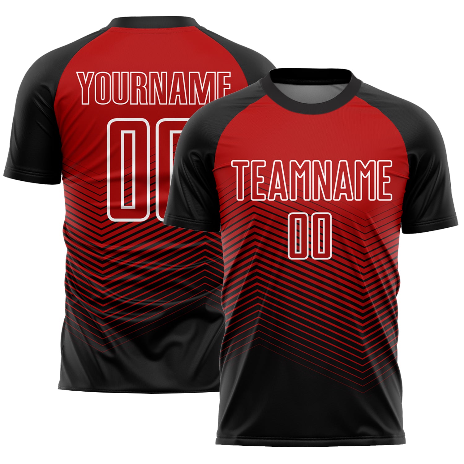 Custom Soccer Uniform Jersey with Personalized Name & Number - Black Red White Lines Design Personalized Black Red-White