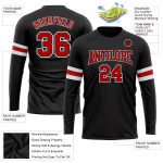 Custom Name & Number Long Sleeve Performance T-Shirt - Personalized Black Red-White Team Apparel Personalized Black Red-White