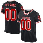 Personalized Authentic Throwback Football Jersey - Black Red-White Mesh Style Personalized Black Red-White Mesh Authentic
