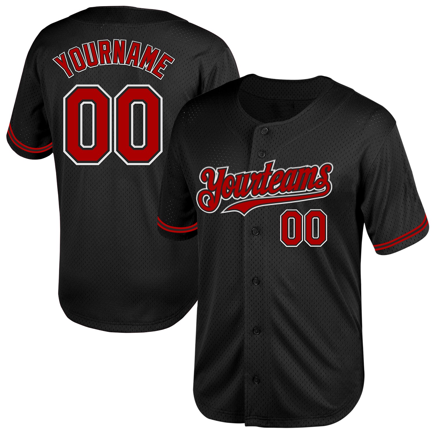 Custom Black Red-White Mesh Baseball Jersey - Personalized Throwback Style Personalized Black Red-White Mesh Throwback Baseball
