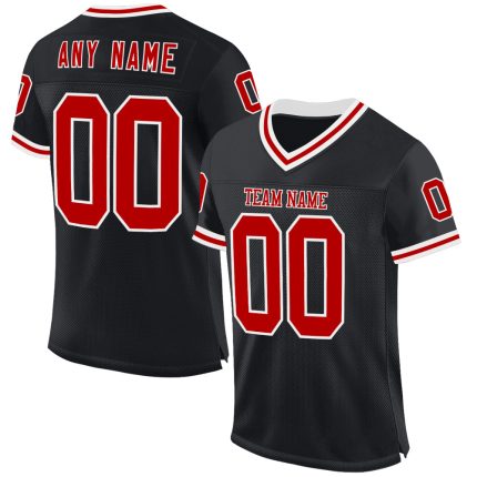 Personalized Black Red White Throwback Football Jersey for Men 2 Personalized Black Red-White Mesh Throwback Football Jersey