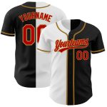 Personalized Fashion Baseball Jersey in Black Red White and Old Gold Personalized Black Red White-Old Gold Split Fashion