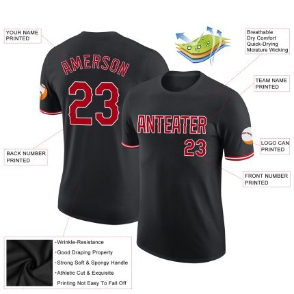 Personalized Performance T-Shirt in Black, Red, and White - Customizable Sports Wear Personalized Black Red-White Performance