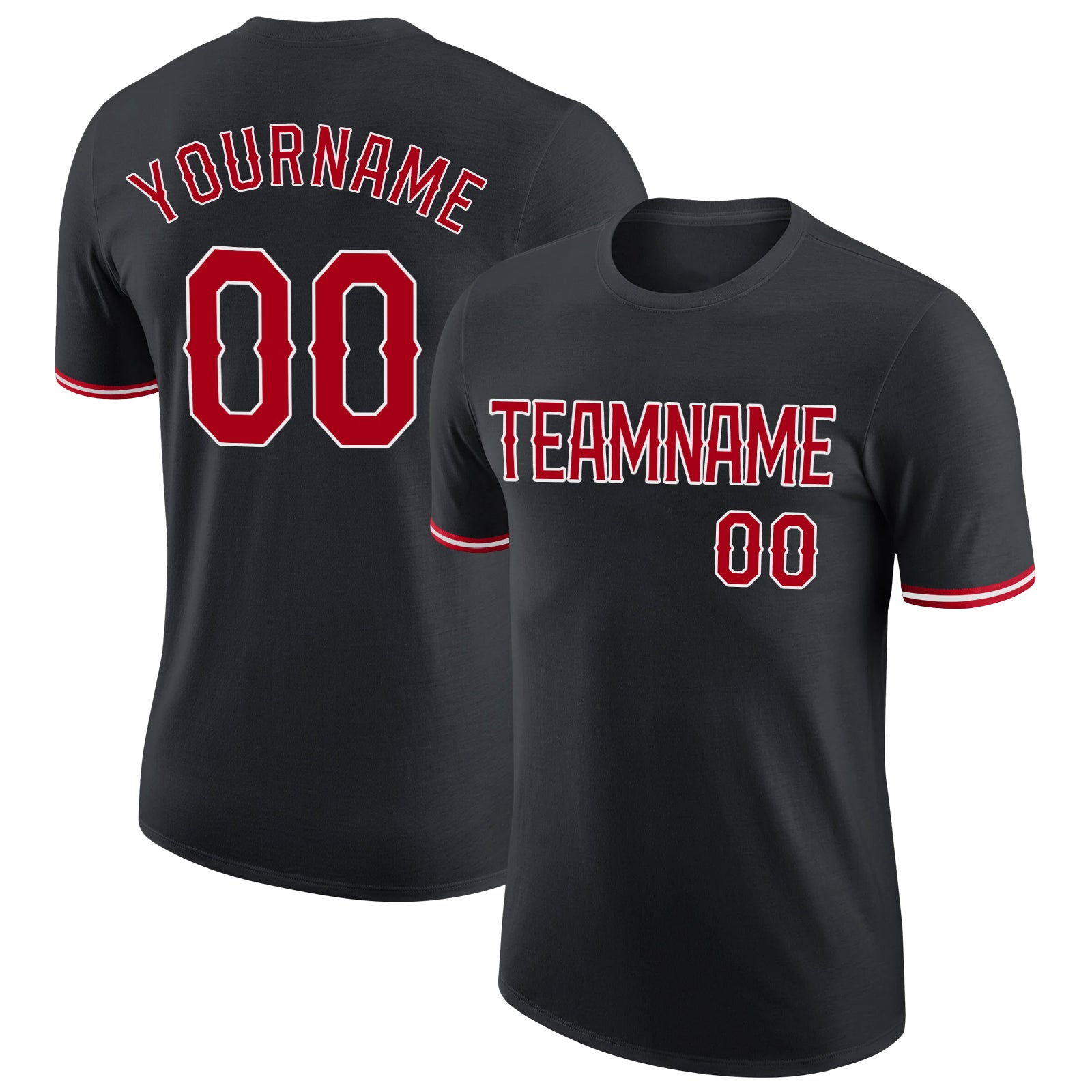 Custom Name and Number Personalized Performance T-Shirt - Black Red-White Team Apparel Personalized Black Red-White Performance