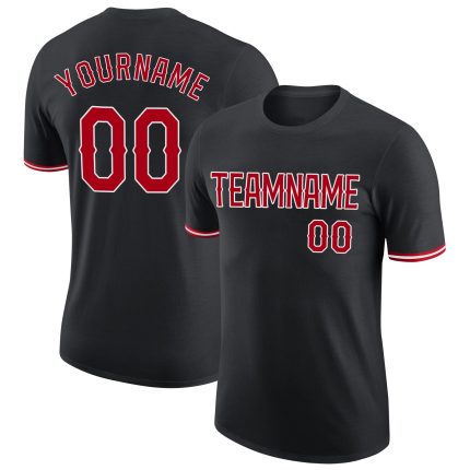 Personalized Performance T-Shirt in Black, Red, and White - Customizable Sports Wear Personalized Black Red-White Performance