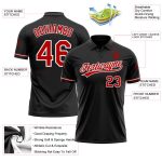 Custom Team Name and Number Golf Polo Shirt, Performance Black Red-White Vapor Design Personalized Black Red-White Performance