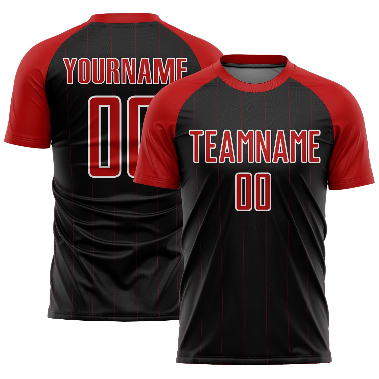 Personalized Soccer Jersey - Black Red-White Pinstripe Sublimation Uniform Personalized Black Red-White Pinstripe Sublimation