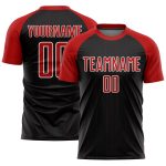 Personalized Soccer Jersey - Black Red White Pinstripe Sublimation Uniform 2 Personalized Black Red-White Pinstripe Sublimation