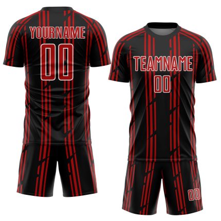 Personalized Soccer Jersey - Black Red-White Pinstripe Sublimation Uniform Personalized Black Red-White Pinstripe Sublimation