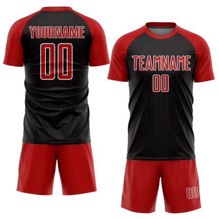Personalized Soccer Jersey - Black Red-White Pinstripe Sublimation Uniform Personalized Black Red-White Pinstripe Sublimation