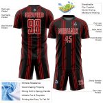 Custom Name Number Soccer Jersey - Personalized Black Red White Pinstripe Uniform Personalized Black Red-White Pinstripe