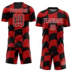 Personalized Soccer Uniform Jersey - Black Red White Plaid Sublimation Design Personalized Black Red-White Plaid Sublimation