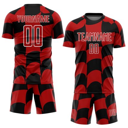 Personalized Soccer Uniform Jersey - Black Red White Plaid Sublimation Design Personalized Black Red-White Plaid Sublimation